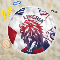 Round beach blanket with Liberia lion graphic, white/red/blue, 150 cm, fringed edge