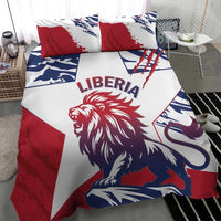 Liberia lion duvet cover with red, white and blue panels, lion graphic and flags