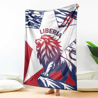 Lion flag print throw blanket, white with red and navy Liberia text and star design