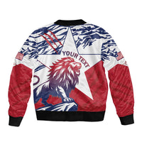 Unisex bomber jacket with lion graphic and 'YOUR TEXT' center