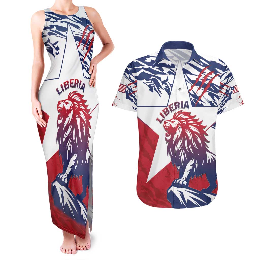 Personalised Liberia Lion Couples Matching Tank Maxi Dress and Hawaiian Shirt Grunge Style - Wonder Print Shop