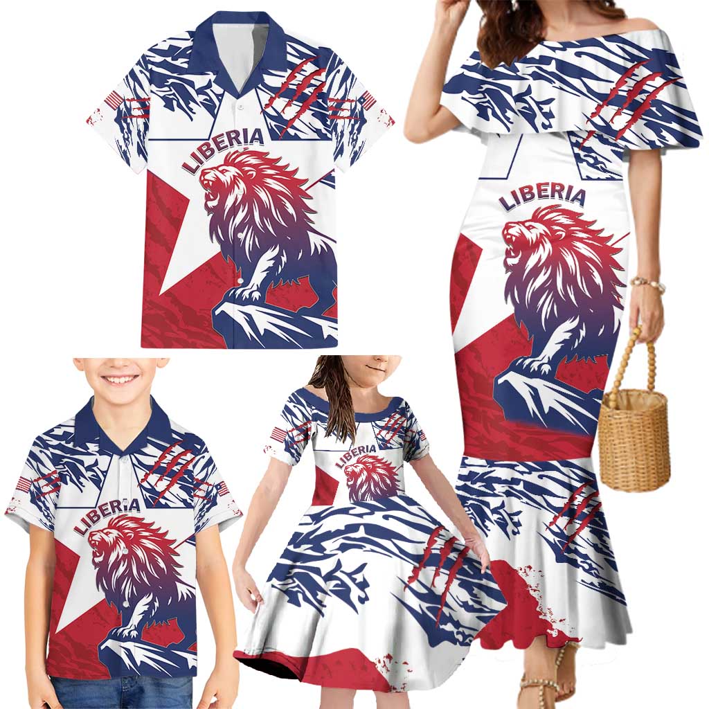 Personalised Liberia Lion Family Matching Mermaid Dress and Hawaiian Shirt Grunge Style - Wonder Print Shop