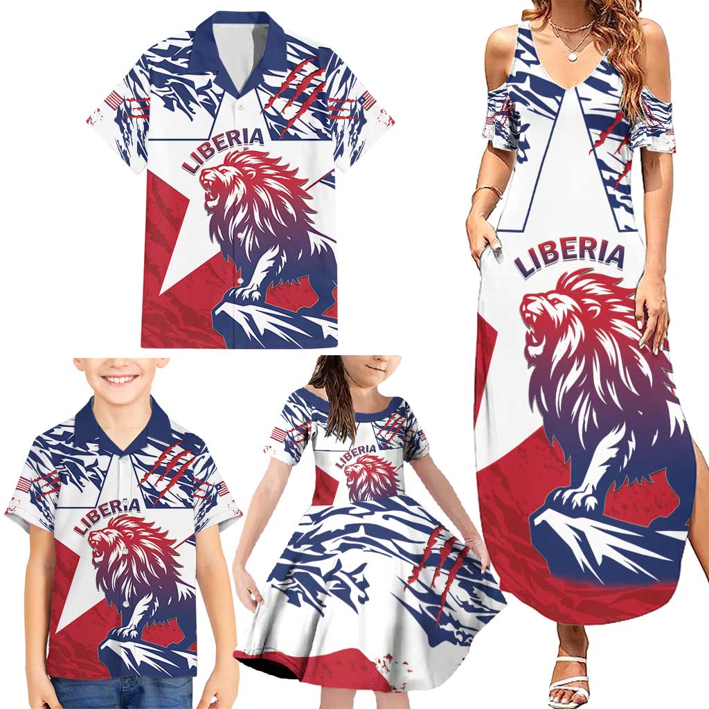 Personalised Liberia Lion Family Matching Summer Maxi Dress and Hawaiian Shirt Grunge Style - Wonder Print Shop