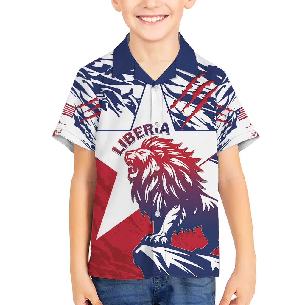 Personalised Liberia Lion Kid Hawaiian Shirt Grunge Style - Wonder Print Shop