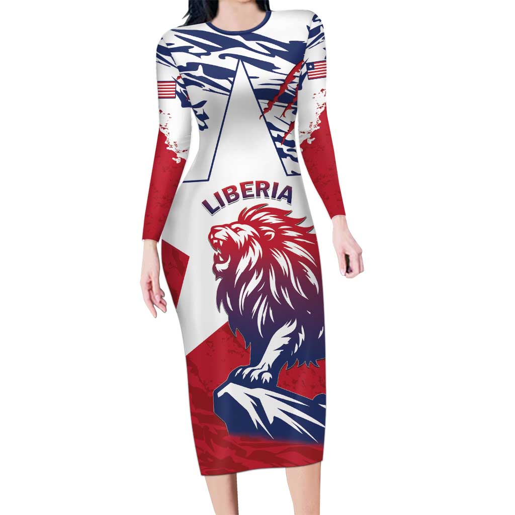 Personalised Liberia Lion Long Sleeve Bodycon Dress Grunge Style - Wonder Print Shop