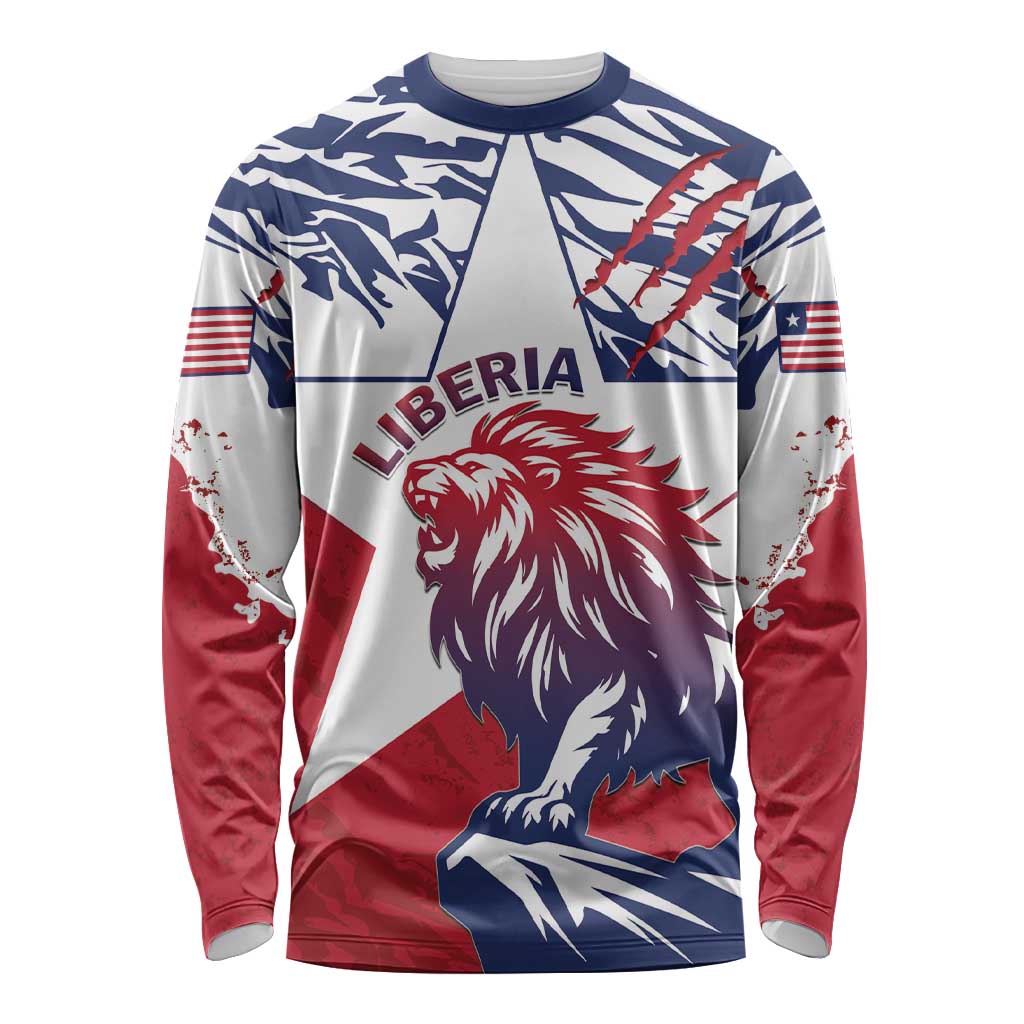 Personalised Liberia Lion Long Sleeve Shirt Grunge Style - Wonder Print Shop