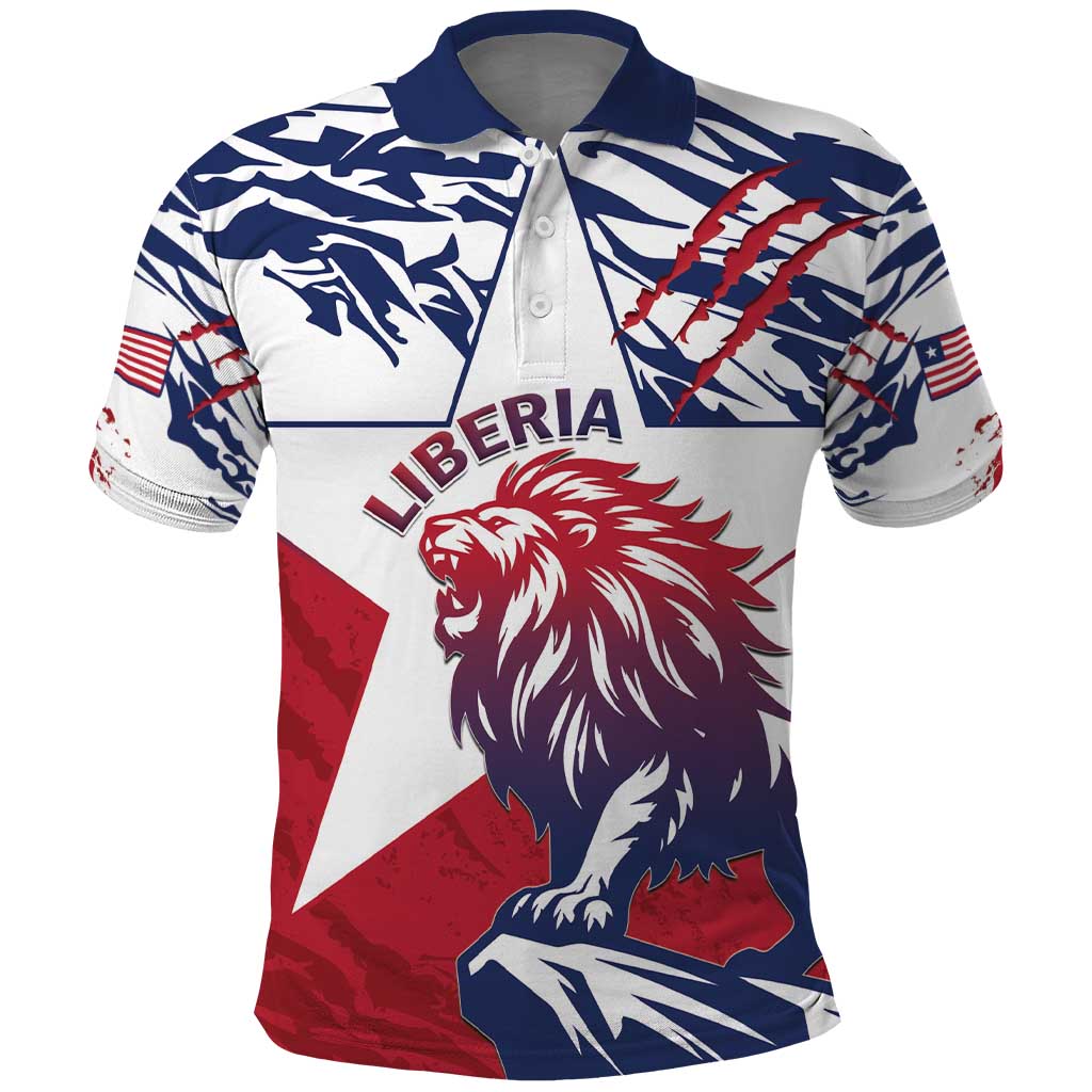 Personalised Liberia Lion Polo Shirt Grunge Style - Wonder Print Shop