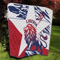 Liberia quilt with quilted diamond texture and large lion flag graphic, red white navy