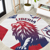 Round grunge-style carpet with red, blue, and purple lion graphic on light gray