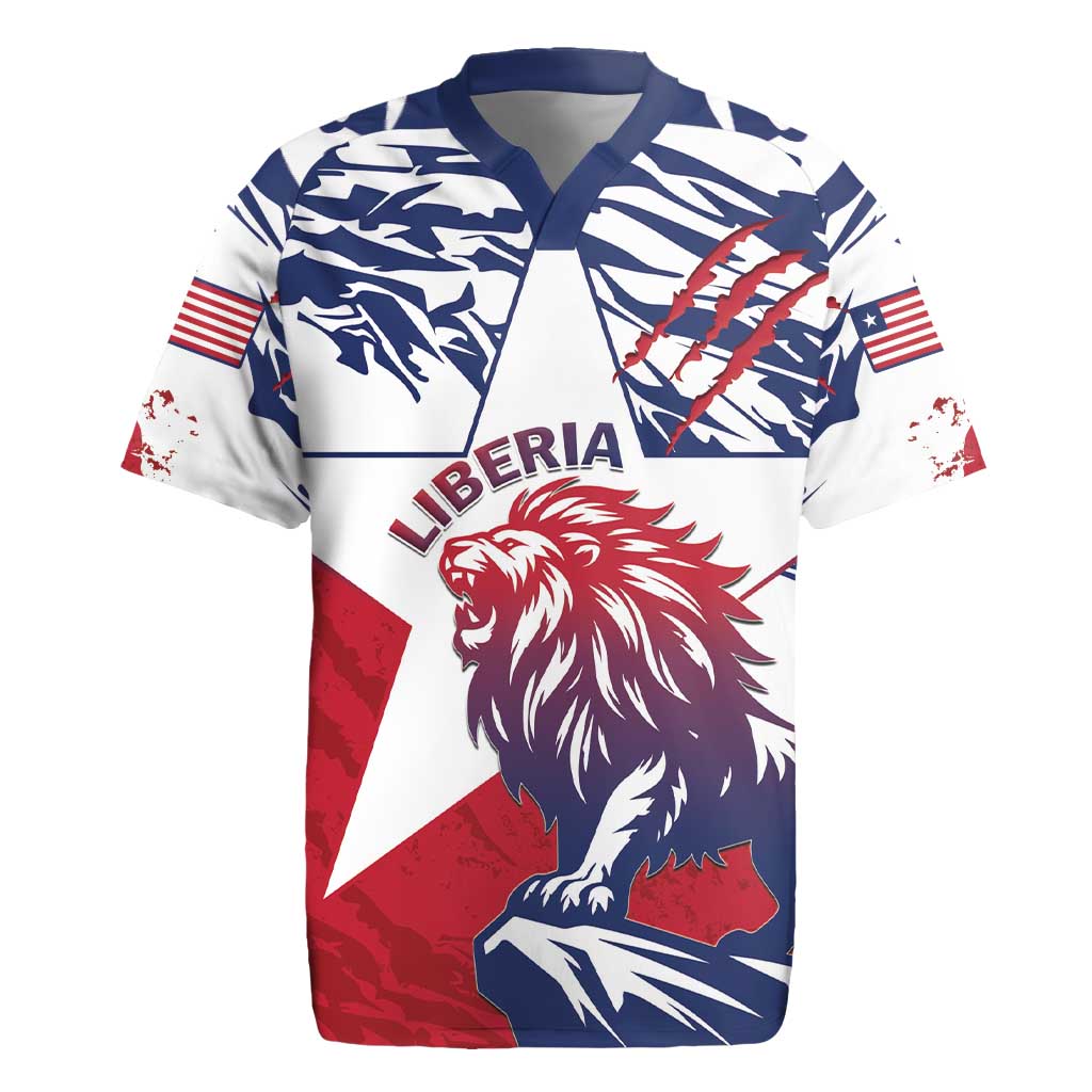 Personalised Liberia Lion Rugby Jersey Grunge Style - Wonder Print Shop