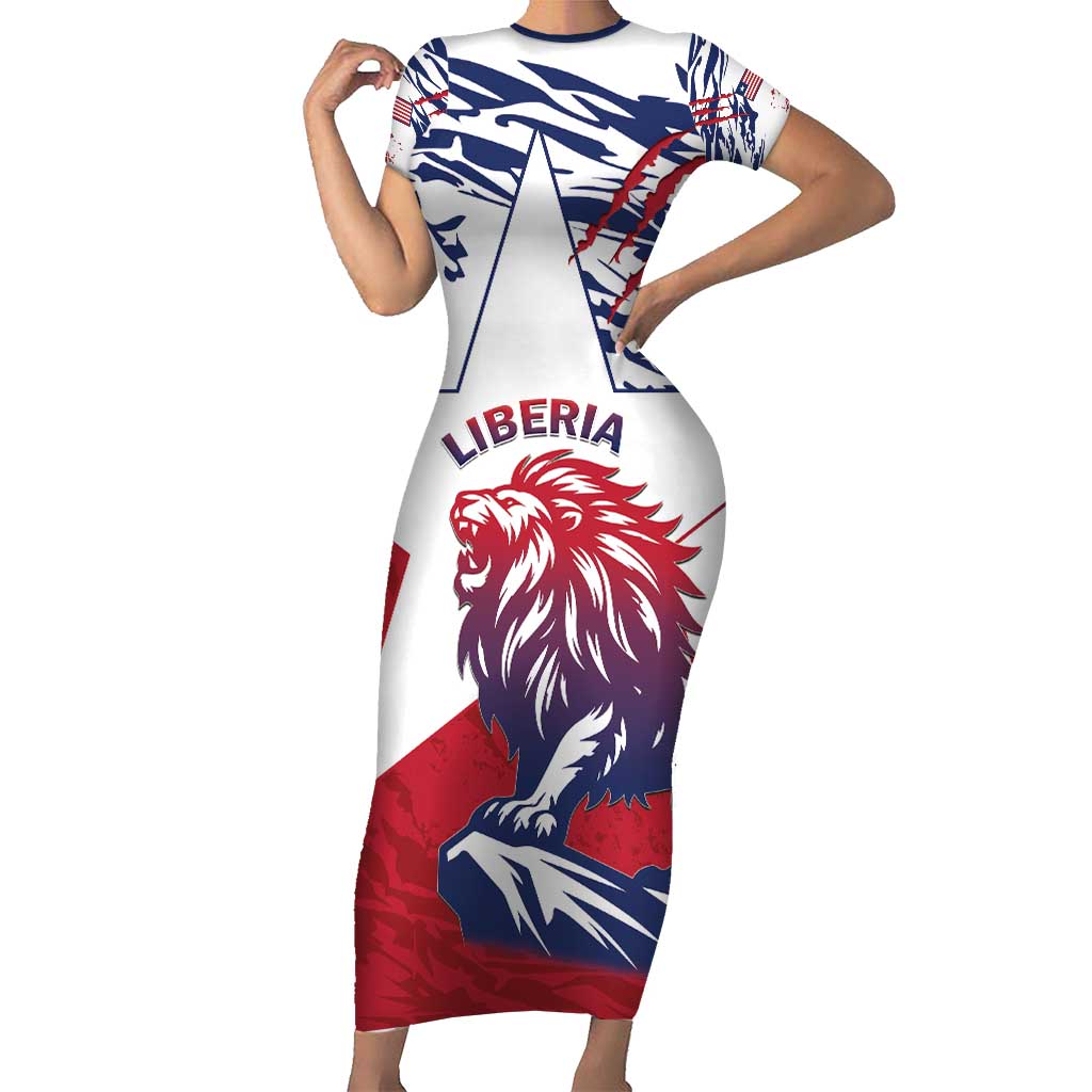 Personalised Liberia Lion Short Sleeve Bodycon Dress Grunge Style - Wonder Print Shop