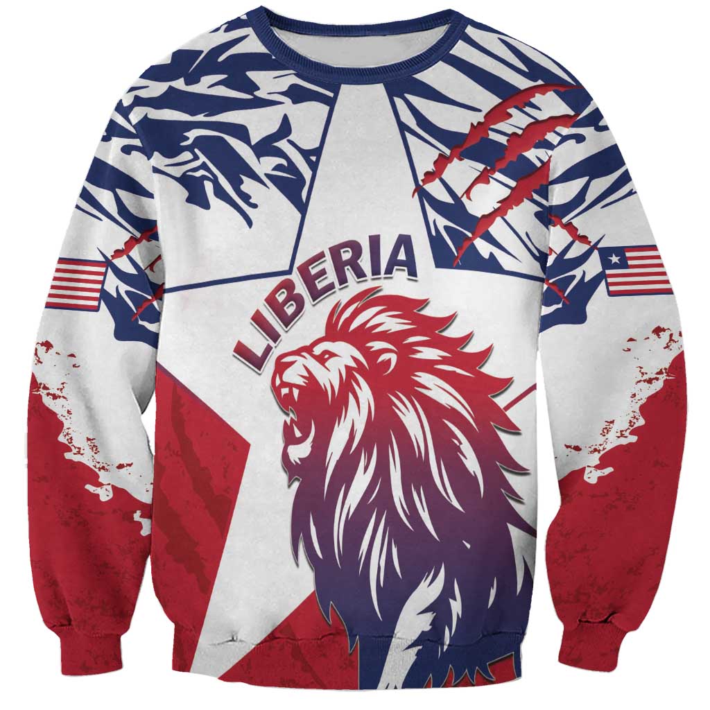 Personalized Liberia lion graphic sweatshirt, red/blue/white crewneck long sleeves