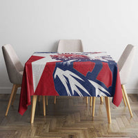 Lion grunge style tablecloth in red, navy and white with bold graphic panel