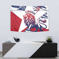 Wall tapestry featuring LIBERIA text, roaring lion graphic, red, white, and blue design