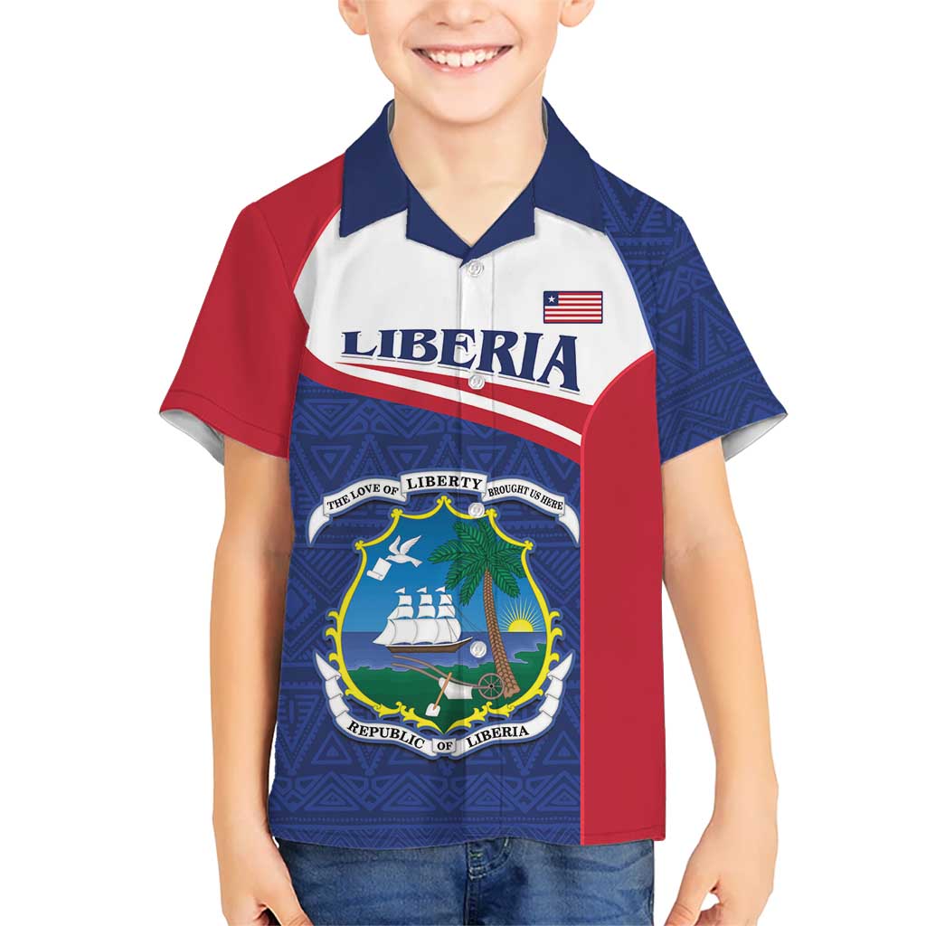 Personalised Liberia Kid Hawaiian Shirt Coat Of Arms - African Pattern - Wonder Print Shop