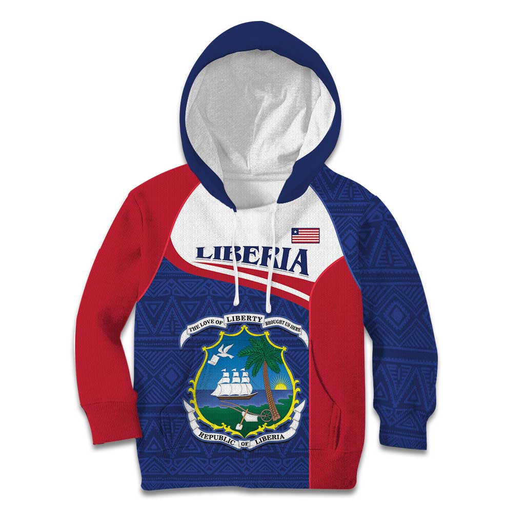 Personalised Liberia Kid Hoodie Coat Of Arms - African Pattern - Wonder Print Shop