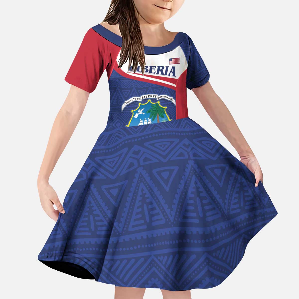 Personalised Liberia Kid Short Sleeve Dress Coat Of Arms - African Pattern - Wonder Print Shop