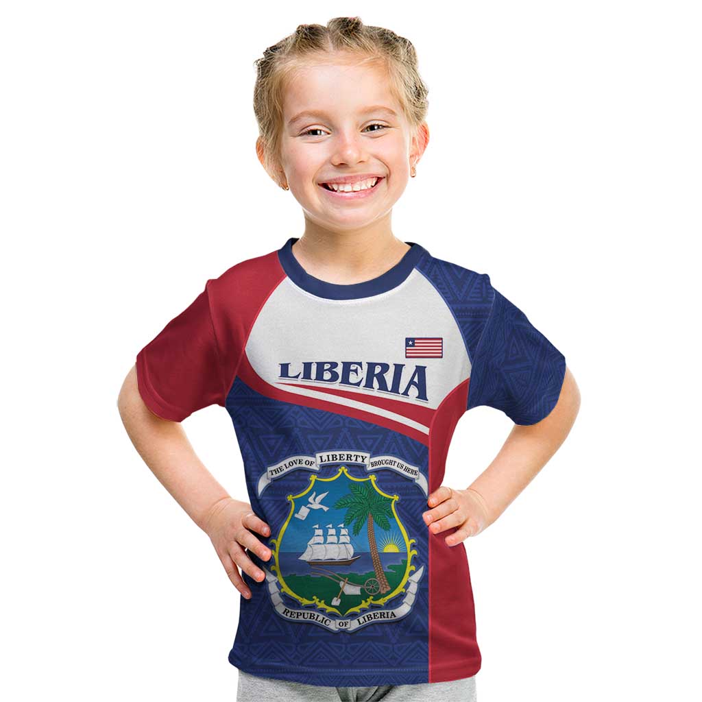 Personalised Liberia Kid T Shirt Coat Of Arms - African Pattern - Wonder Print Shop