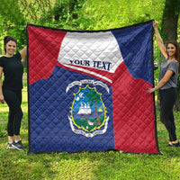 Liberia quilt coat of arms blanket, red white and blue, shown spread out with text