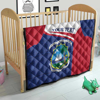 Liberia quilt coat of arms blanket on crib, red white blue emblem and personalized text