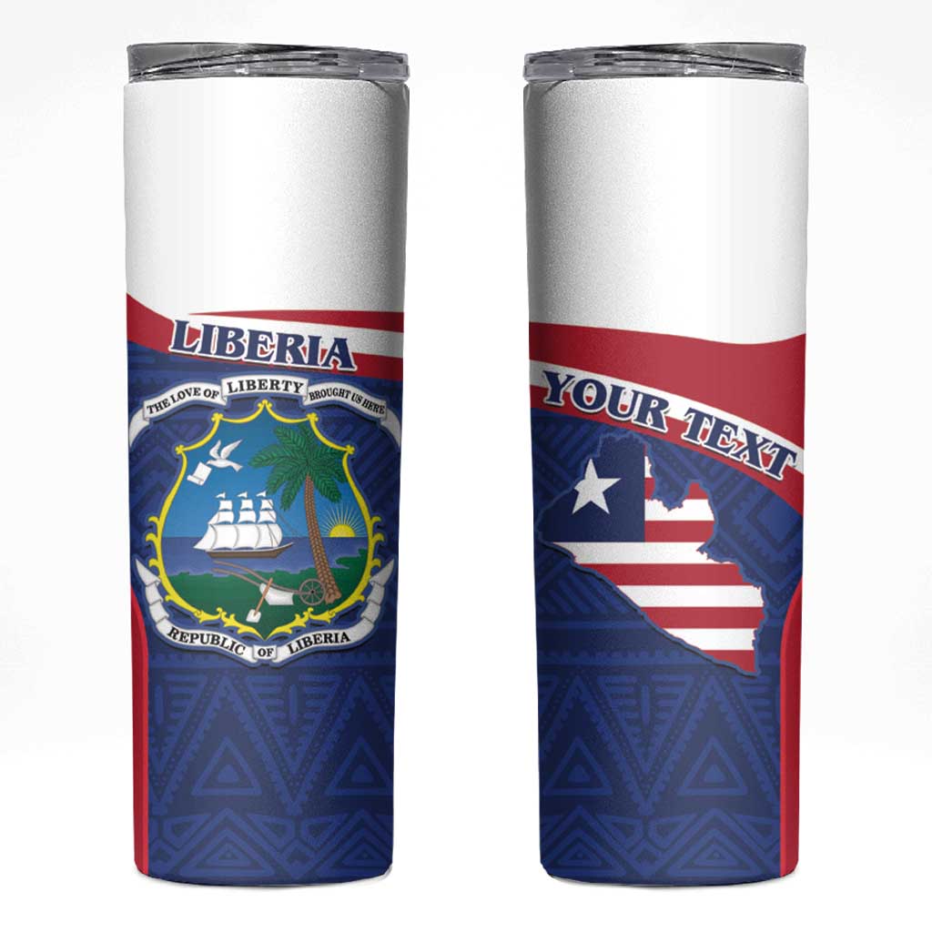 Personalised Liberia Skinny Tumbler Coat Of Arms - African Pattern - Wonder Print Shop