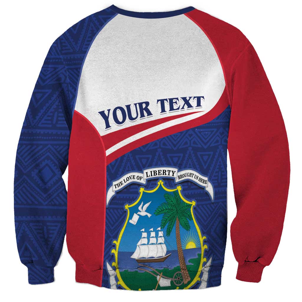 Raglan sweatshirt with 'YOUR TEXT' coat-of-arms print, blue and red sleeves