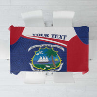 Blue and red Liberia coat of arms tablecloth with decorative banner and crest