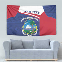 Red, white and blue Liberia coat of arms wall tapestry with 'YOUR TEXT' ribbon and crest