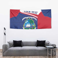 Red, white and blue Liberia coat of arms tapestry with 'YOUR TEXT' and circular seal