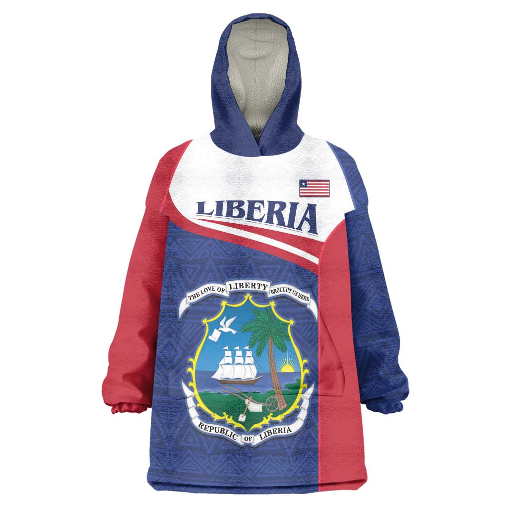 Personalised Liberia Wearable Blanket Hoodie Coat Of Arms - African Pattern - Wonder Print Shop