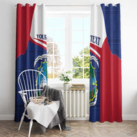 Liberia coat of arms window curtain panels with custom text, red and blue flag pattern