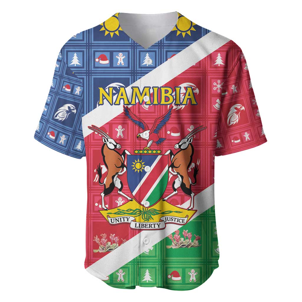 Namibia Christmas Baseball Jersey Coat Of Arms Frohe Weihnachten - Wonder Print Shop