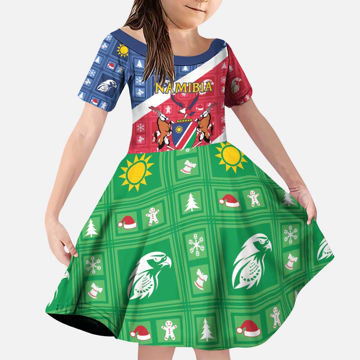 Namibia Christmas Kid Short Sleeve Dress Coat Of Arms Frohe Weihnachten - Wonder Print Shop