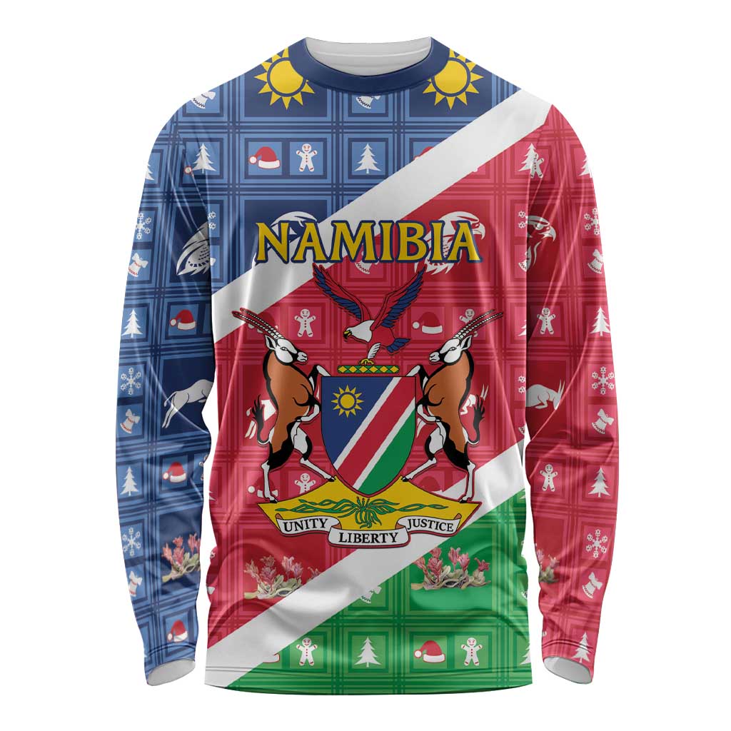 Namibia Christmas Long Sleeve Shirt Coat Of Arms Frohe Weihnachten - Wonder Print Shop