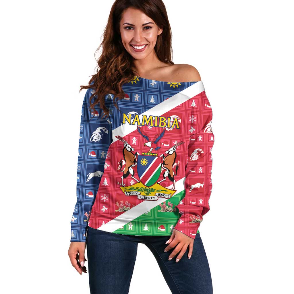 Namibia Christmas Off Shoulder Sweater Coat Of Arms Frohe Weihnachten