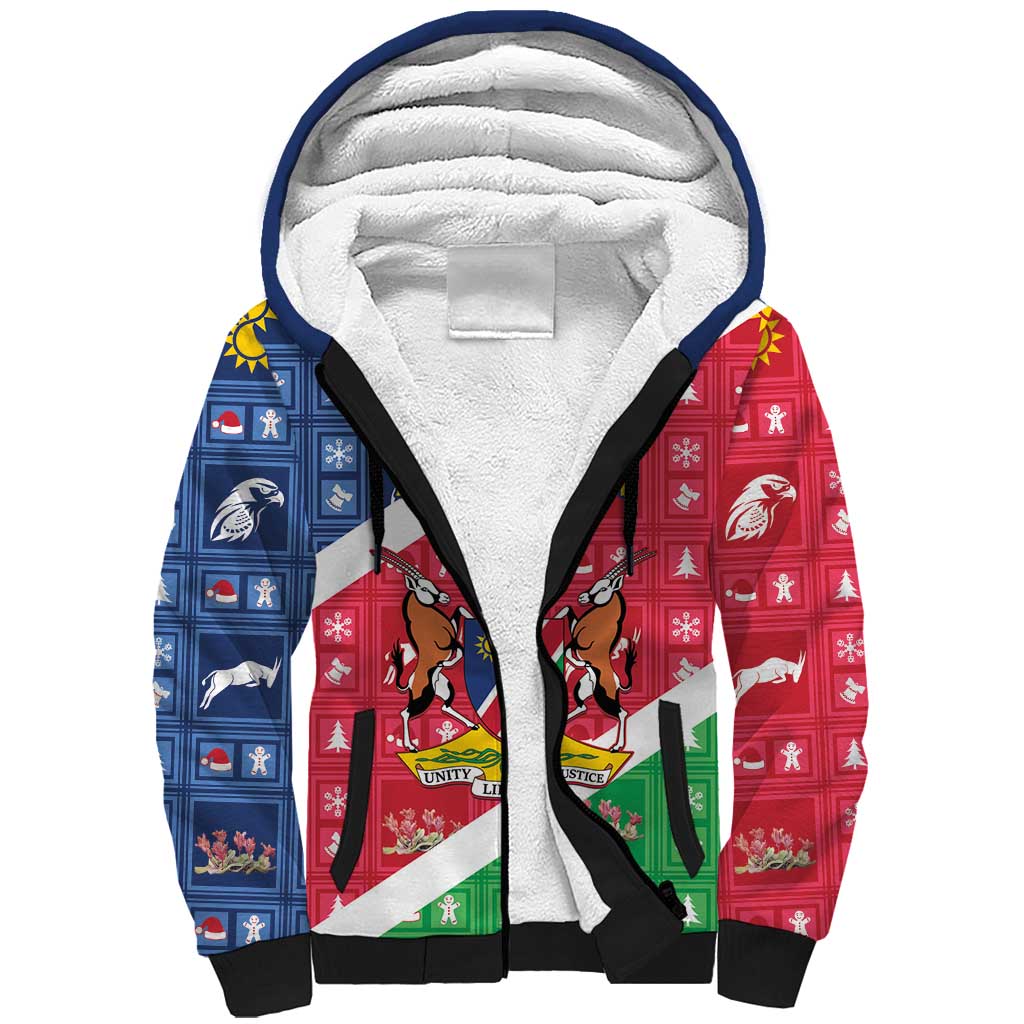 Namibia Christmas Sherpa Hoodie Coat Of Arms Frohe Weihnachten - Wonder Print Shop