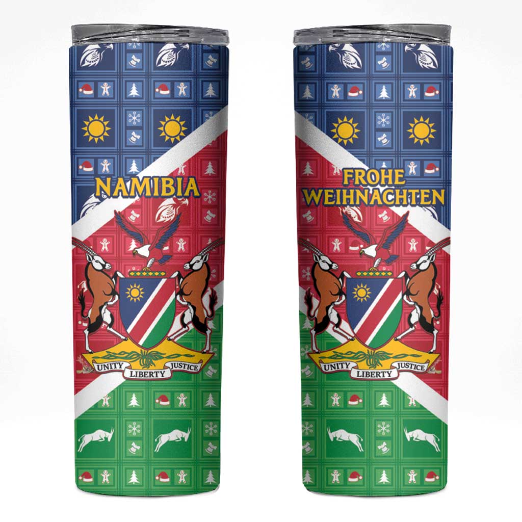 Namibia Christmas Skinny Tumbler Coat Of Arms Frohe Weihnachten - Wonder Print Shop