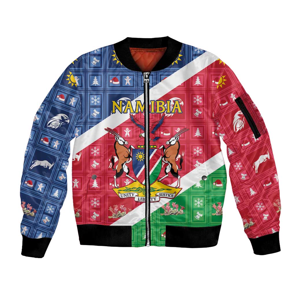 Namibia Christmas Sleeve Zip Bomber Jacket Coat Of Arms Frohe Weihnachten