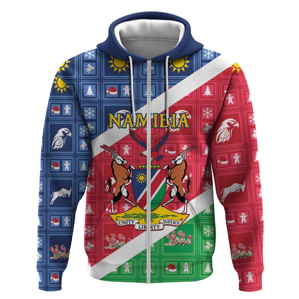 Namibia Christmas Zip Hoodie Coat Of Arms Frohe Weihnachten - Wonder Print Shop