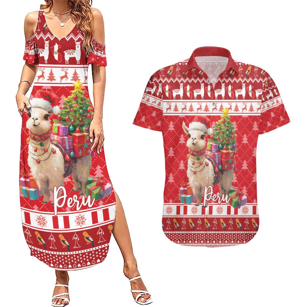 Peru Christmas Couples Matching Summer Maxi Dress and Hawaiian Shirt Peruvian Alpaca Feliz Navidad - Wonder Print Shop