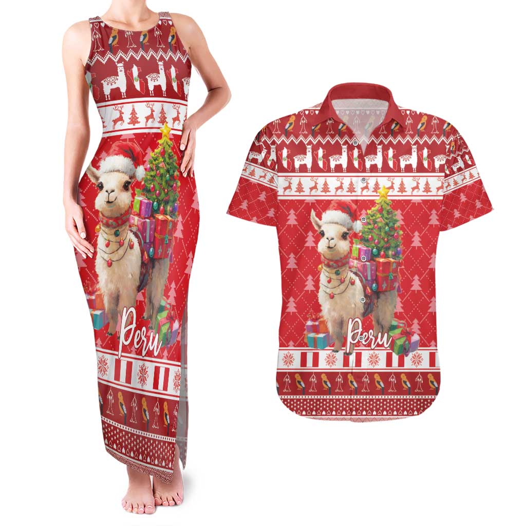 Peru Christmas Couples Matching Tank Maxi Dress and Hawaiian Shirt Peruvian Alpaca Feliz Navidad - Wonder Print Shop