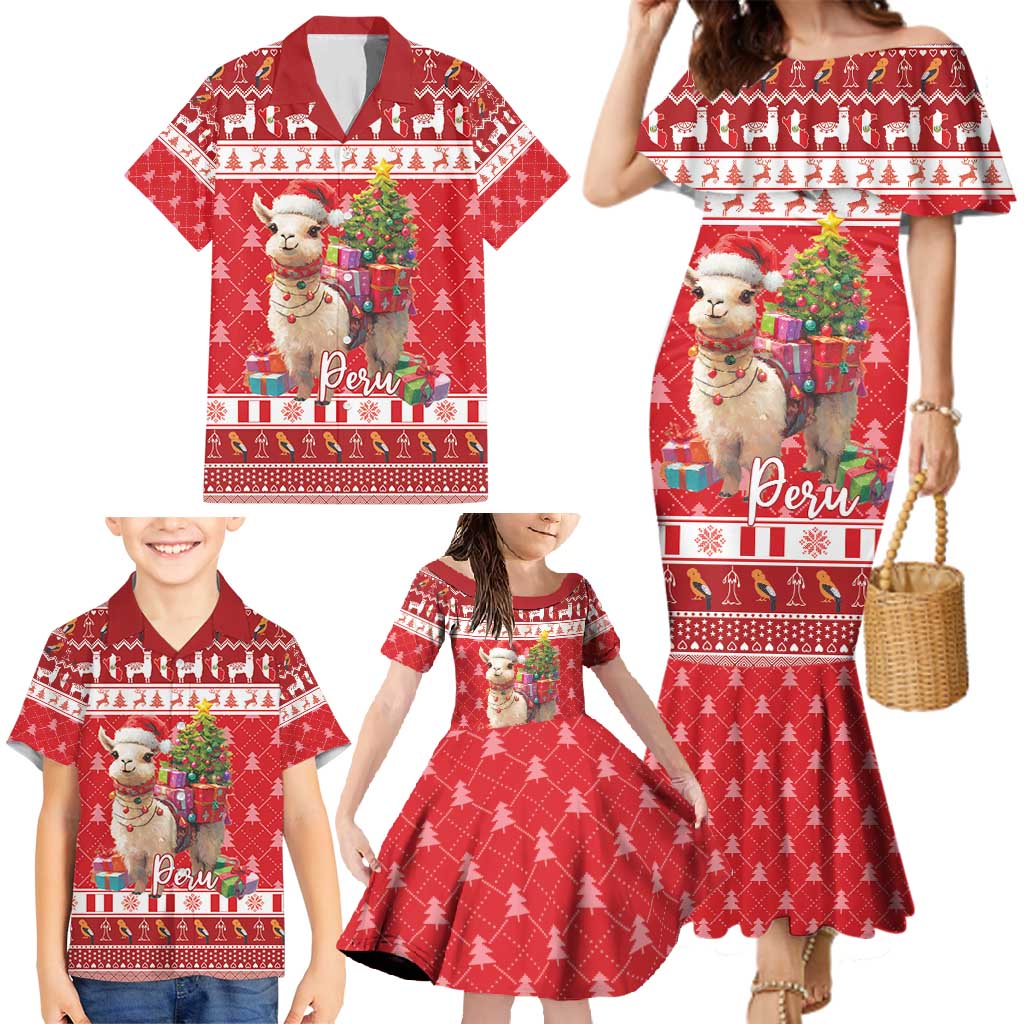 Peru Christmas Family Matching Mermaid Dress and Hawaiian Shirt Peruvian Alpaca Feliz Navidad - Wonder Print Shop