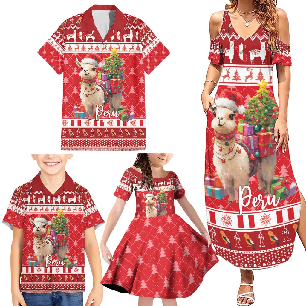 Peru Christmas Family Matching Summer Maxi Dress and Hawaiian Shirt Peruvian Alpaca Feliz Navidad - Wonder Print Shop