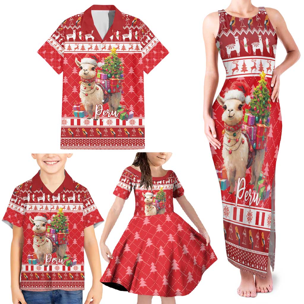 Peru Christmas Family Matching Tank Maxi Dress and Hawaiian Shirt Peruvian Alpaca Feliz Navidad - Wonder Print Shop