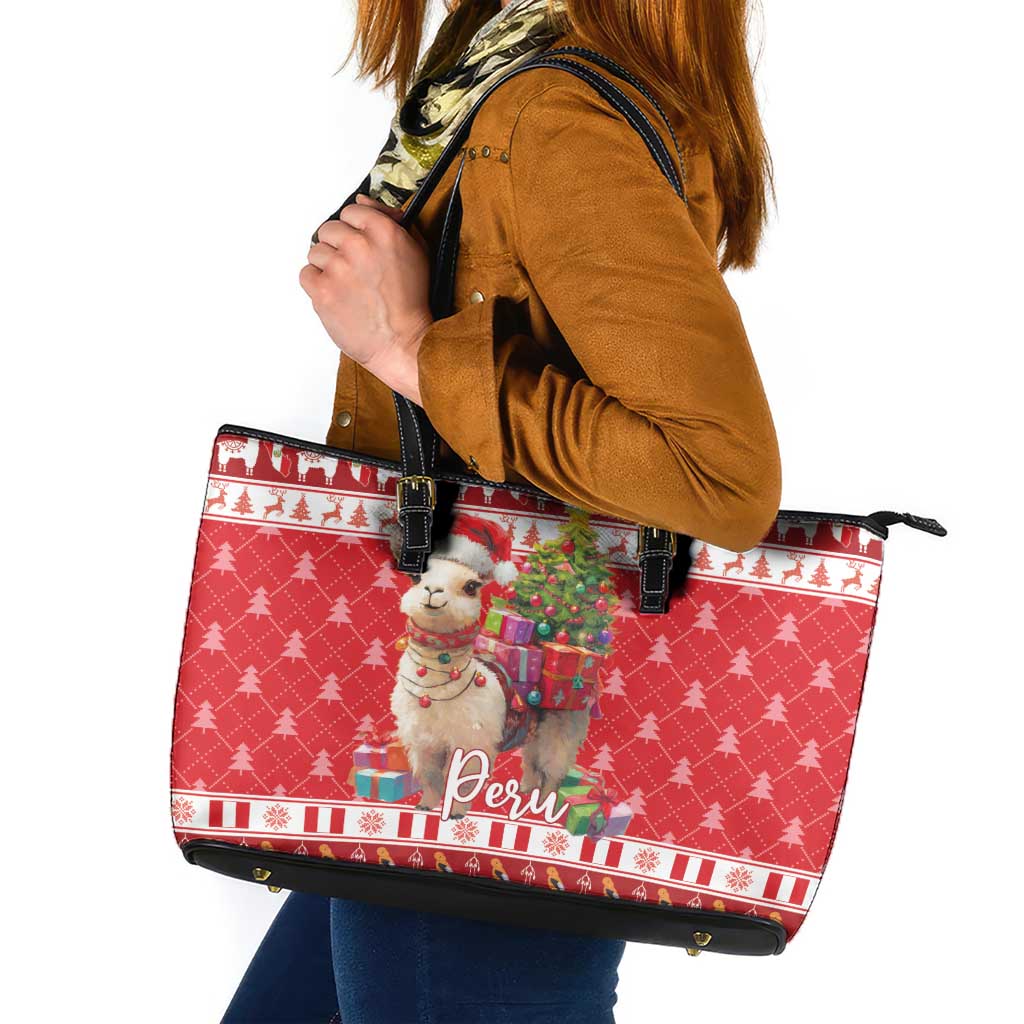 Peru Christmas Leather Tote Bag Peruvian Alpaca Feliz Navidad - Wonder Print Shop