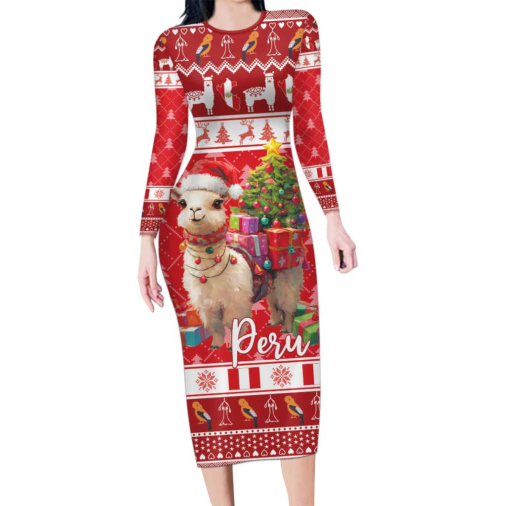 Peru Christmas Long Sleeve Bodycon Dress Peruvian Alpaca Feliz Navidad - Wonder Print Shop