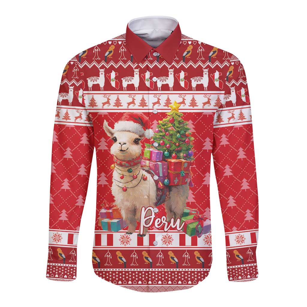 Peru Christmas Long Sleeve Button Shirt Peruvian Alpaca Feliz Navidad - Wonder Print Shop