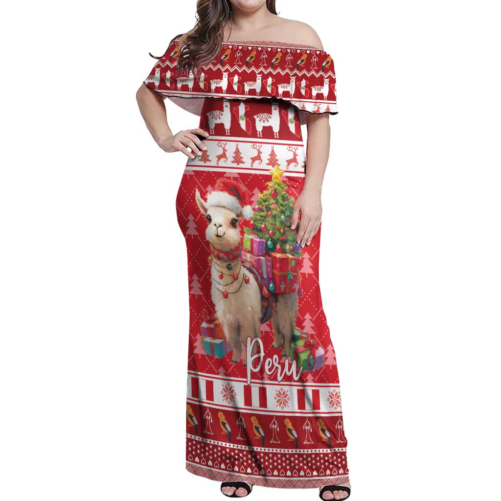 Peru Christmas Off Shoulder Maxi Dress Peruvian Alpaca Feliz Navidad - Wonder Print Shop