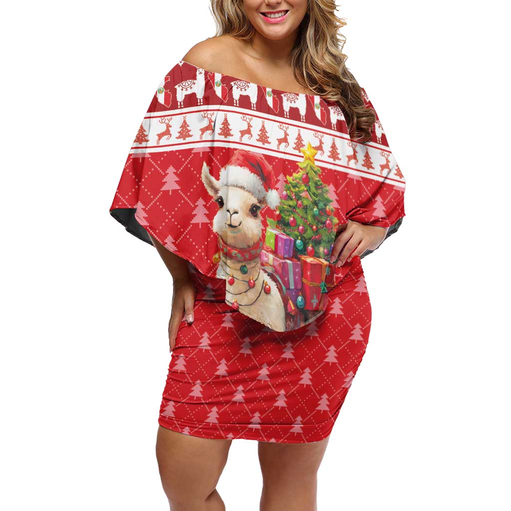 Peru Christmas Off Shoulder Short Dress Peruvian Alpaca Feliz Navidad - Wonder Print Shop