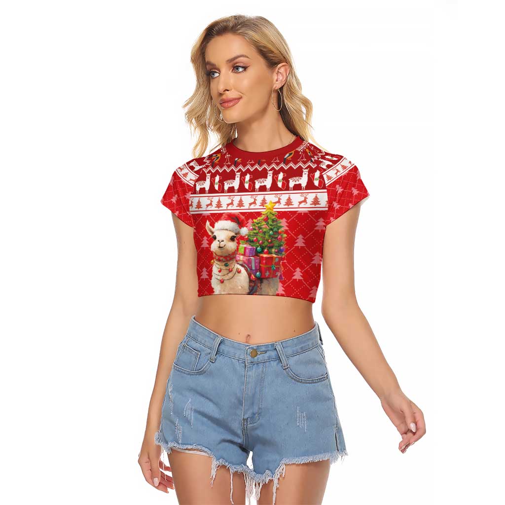 Peru Christmas Raglan Cropped T Shirt Peruvian Alpaca Feliz Navidad - Wonder Print Shop